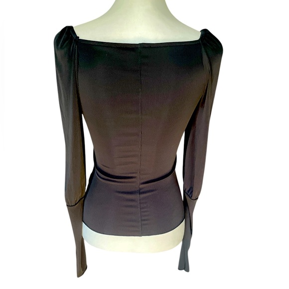 Free People Intimately Free Black Square Neck Long Sleeve Ruched Top, Size Small - Picture 4 of 9